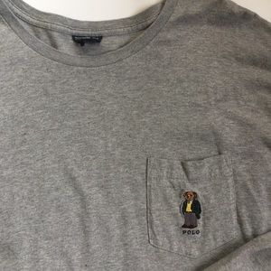 Vintage 90s Ralph Lauren Polo Embroidered Bear Long Sleeve Pocket T-shirt